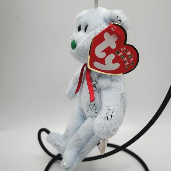 Ty Jingle Beanies Flaky Beanie Babies Plush Ornament Christmas Bear W/ Tag - Picture 4 of 4